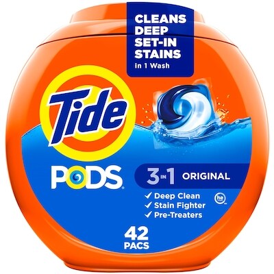 Tide Capsules de détergent à lessive PODS, nettoyage puissant 3 en 1 en une étape, parfum Original, compatibles avec les laveuses HE, 42 unités 42 ea, 1,55 $/100g