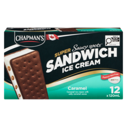 Chapmans Super Ice Cream Sandwich Saucy Spots - Caramel 12x120.0 ml, $0.42/100ml