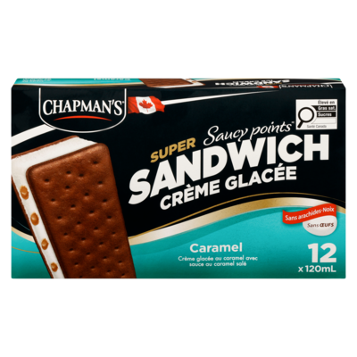Chapman’s Super Sandwichs crème glacée saucy points caramel 12x120.0 ml, 0,59 $/100ml