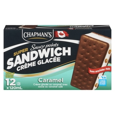 Chapman’s Super Sandwichs crème glacée saucy points caramel 12x12.0 ea, 0,59 $/100ml