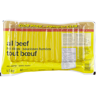 Sans Nom Saucisses tout bœuf, format Club 1.5 kg, 1,73 $/100g