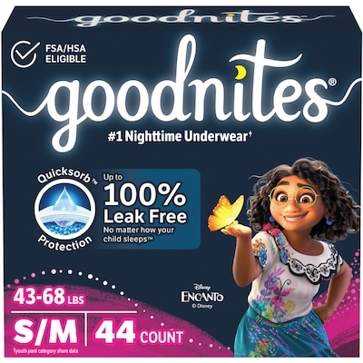 Goodnites Girls Nighttime Bedwetting Underwear, S/M (43-68 lbs), 44 Ct 44 ea, $0.75/1ea