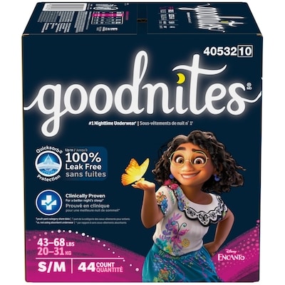 GoodNites Sous-vêtements de nuit pour filles, P/M, 44 sous-vêtements 44 ea, 0,82 $/1ch