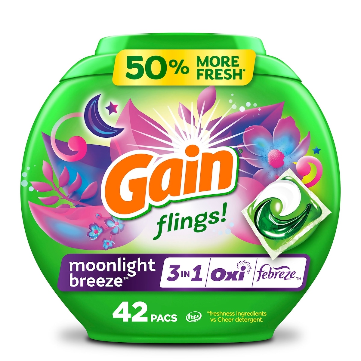 Gain flings! Liquid Laundry Detergent Pacs, Moonlight Breeze, 42 count 42 ea, $0.38/1ea