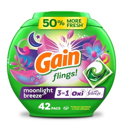 Gain flings! Liquid Laundry Detergent Pacs, Moonlight Breeze, 42 count 42 ea, $0.38/1ea