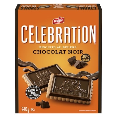 Leclerc Biscuits au beurre au chocolat noir 45 % cacao Célébration 240 g, 2,41 $/100g