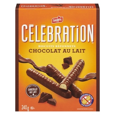 Leclerc Biscuits bâtonnets au chocolat au lait Célébration 240 g, 2,08 $/100g