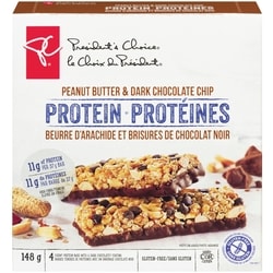 le Choix du Président Barre de protéines Beurre d’arachides et brisures de chocolat noir 148 g, 3,24 $/100g