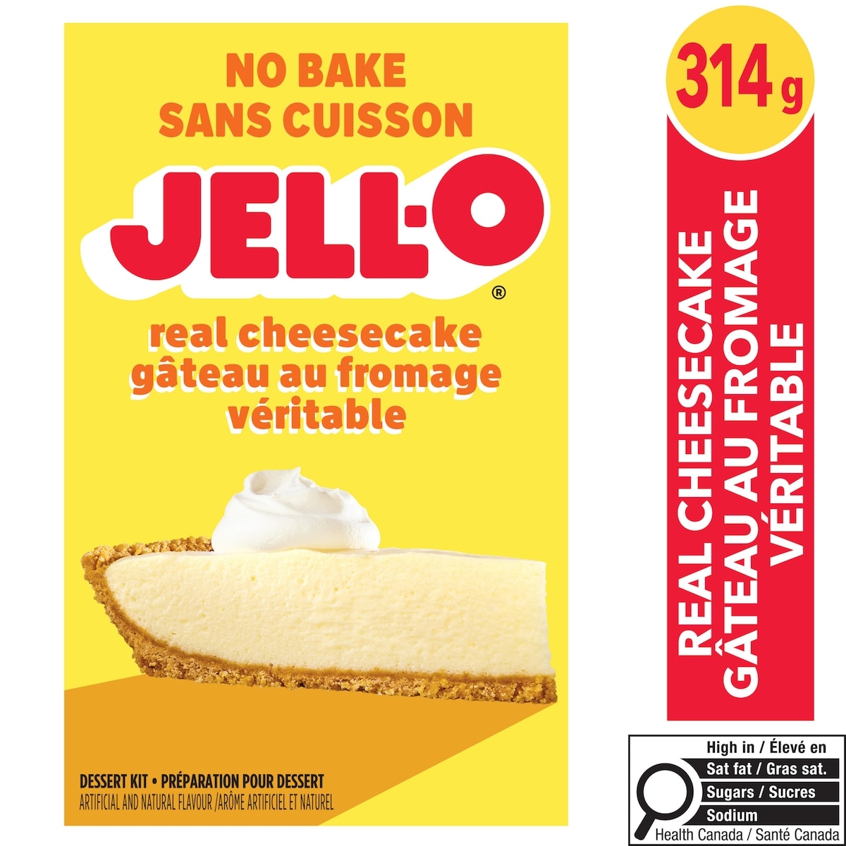 Jell-O Préparation pour dessert gâteau au fromage authentique avec préparations pour la garniture et la croûte, boîte 314 g, 1,59 $/100g