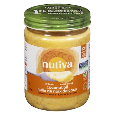 Nutiva Huile de noix de coco biologique avec saveur de beurre sans produits laitiers 414 ml, 3,26 $/100ml