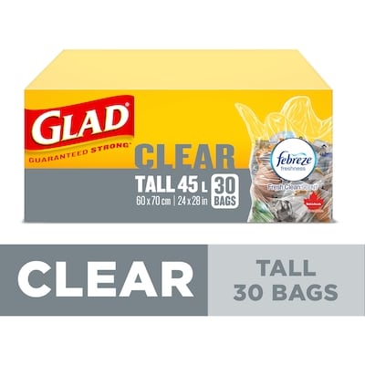 Glad Kitchen Catchers Clear Garbage Bags - Tall 45 Litres - Febreze Fresh Clean Scent 30 ea, $0.32/1ea