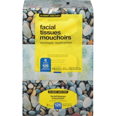 No Name 2-Ply Hypoallergenic Facial Tissues, 126 Sheets 6x1.0 ea, $1.33/1ea
