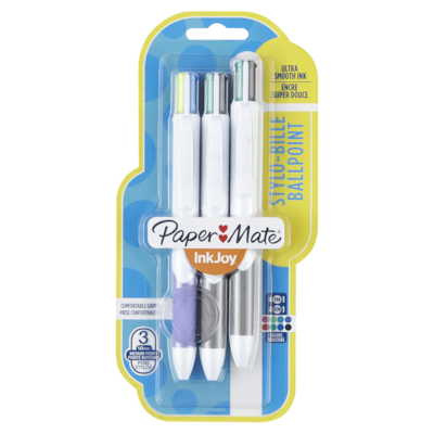PaperMate Stylos à bille Quatro à pointe moyenne rétractable, assortis 1 ea, 9,50 $/1ch