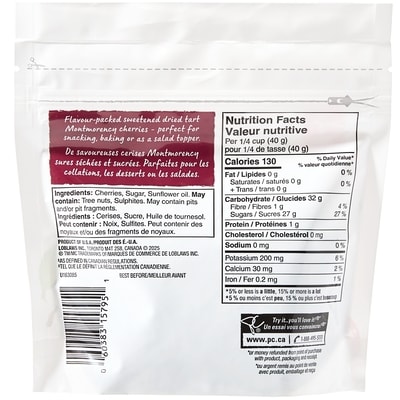 President's Choice Whole Tart Montmorency Cherries, Sweetened Dried Fruit 150 g, $5.00/100g