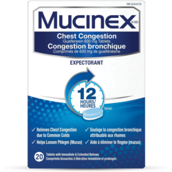 Mucinex Chest Congestion, 12 Hour Extended-Release Bi-Layer Tablets, Expectorant 600mg 20 ea, $0.90/1ea