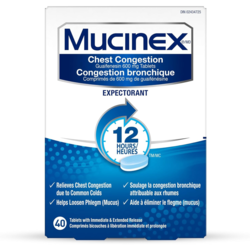 Mucinex Chest Congestion, 12 Hour Extended-Release Bi-Layer Tablets, Expectorant, 600 mg 40 ea, $0.67/1ea