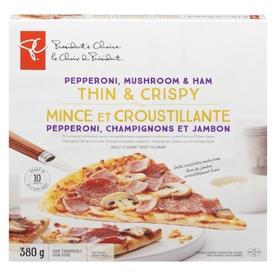 President's Choice Pepperoni, Mushroom and Ham Thin and Crispy Pizza 1 ea, $5.79/1ea