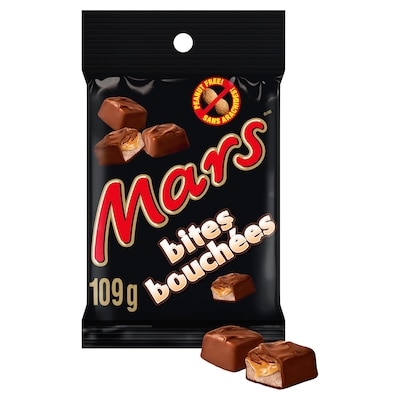 Mars Bouchées de chocolat sans arachides, sachet 109 g, 3,48 $/100g