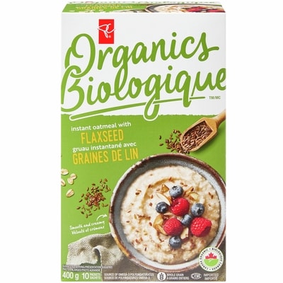 PC Organics Organic Instant Oatmeal With Flaxseed 400 g, $1.63/100g