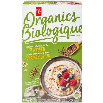 PC Organics Organic Instant Oatmeal With Flaxseed 400 g, $1.57/100g