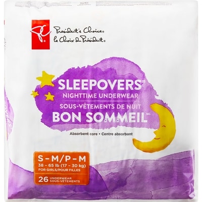 le Choix du Président Sous-vêtements de nuit bon sommeil de taille P-M pour filles, paquet de 26 26 ea, 0,58 $/1ch