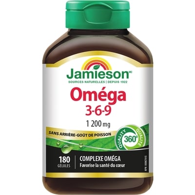 Jamieson Oméga 3-6-9 sans arrière-goût de poisson 1,200mg 180 ea, 0,10 $/1ch