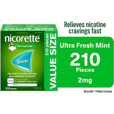 Nicorette Nicotine Gum, Ultra Fresh Mint, 2mg 210 ea, $0.33/1ea