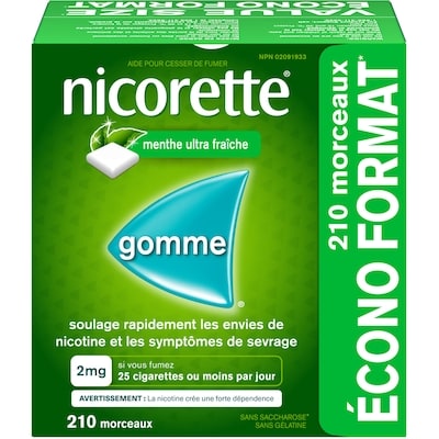 Nicorette Gomme de nicotine,  Menthe Ultra fraîche, 2 mg 210 ea, 0,36 $/1ch