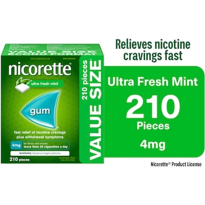 Nicorette Nicotine Gum, 4 mg, Ultra Fresh Mint, 210 ea, $0.33/1ea