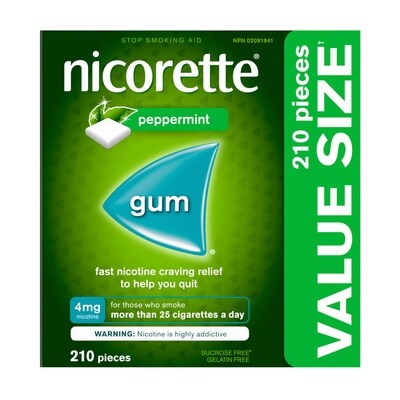 Nicorette Gomme de nicotine, 4 mg, Menthe Ultra fraîche 210 ea, 0,35 $/1ch