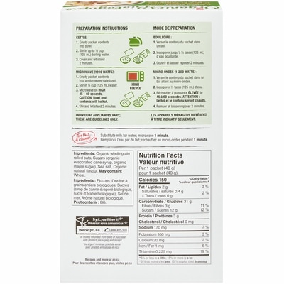 Organics Maple and Brown Sugar Flavour Instant Oatmeal