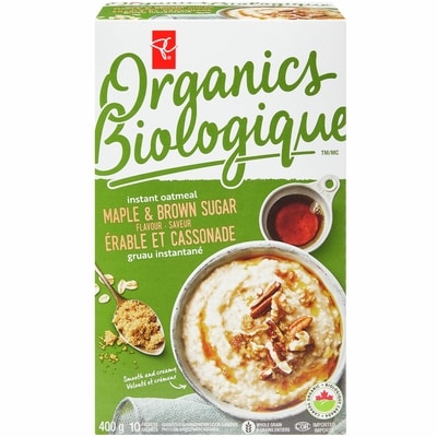PC Biologique Gruau Instantané Saveur Érable Et Cassonade 400 g, 1,63 $/100g