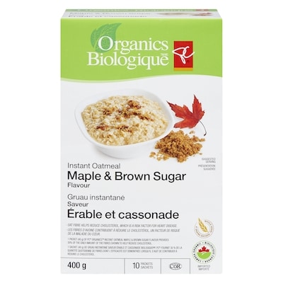 PC Biologique Gruau Instantané Saveur Érable Et Cassonade 400 g, 1,62 $/100g