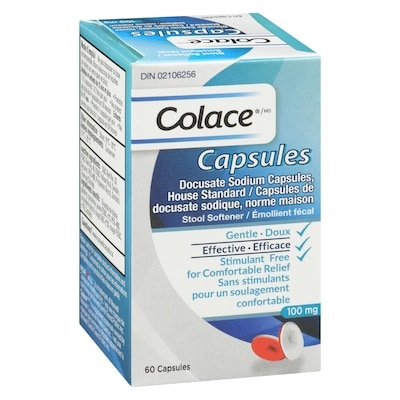Colace Capsules de Docusate Sodique, Norme Maison Émollient Fécal 100 mg 60 Capsules 60 ea, 0,31 $/1ch