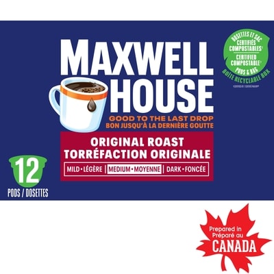 Maxwell House Café torréfaction originale certifié compostable en capsules k-cup, 12 capsules 114 g, 10,52 $/100g