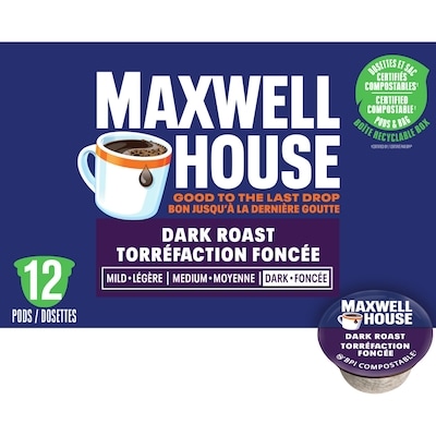 Maxwell House Café Torréfaction Corsée Capsules De Café Certifiées Compostables K-Cup®, 12 Capsules 117 g, 10,25 $/100g