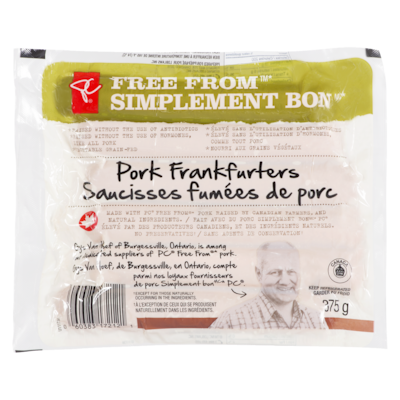 President's Choice Free From Pork Frankfurters 375 g, $2.13/100g