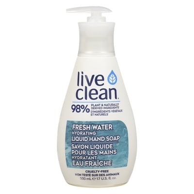 Live Clean Savon liquide pour les mains hydratant eau fraîche 500 ml, 1,30 $/100ml