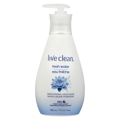 Live Clean Savon liquide pour les mains hydratant eau fraîche 500 ml, 1,20 $/100ml