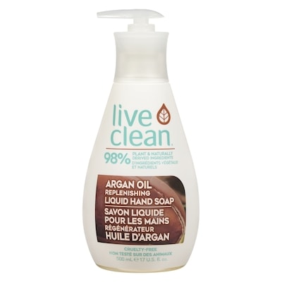 Live Clean Savon liquide pour les mains régénérateur huile d'argan 500 ml, 1,30 $/100ml