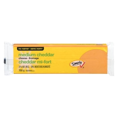 No Name Medium Cheddar Cheese 700 g, $1.29/100g
