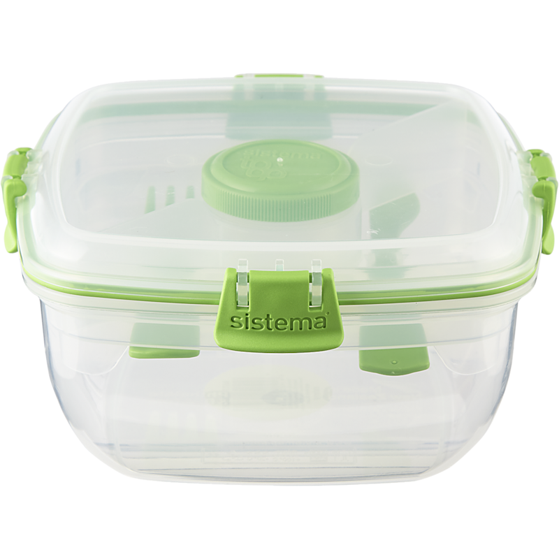 Salad To Go Lunch Box with Compartments, Cutlery & Dressing Container, Colour May Vary , 1 Pack