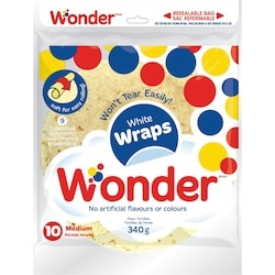 Wonder White Medium Wraps 10pk 340 g, $1.18/100g