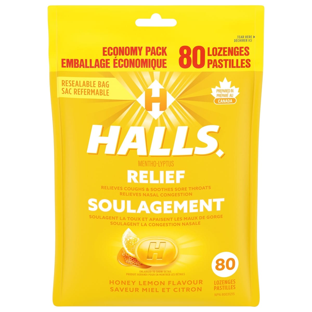 Halls Honey Lemon Flavour Cough Drops, 1 Resealable Bag (80 count) 80 ea, $0.15/1ea
