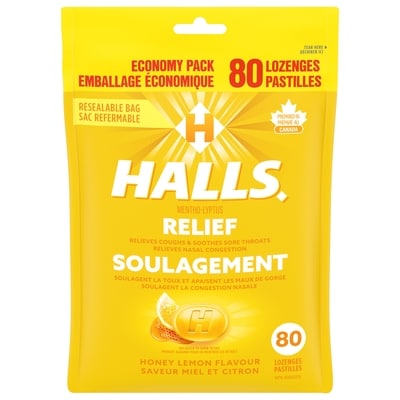 Halls Honey Lemon Flavour Cough Drops, 1 Resealable Bag (80 count) 80 ea, $0.15/1ea