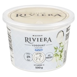 Riviera Yogourt au lait de chèvre, nature, 4,9 % 500 g, 1,40 $/100ml