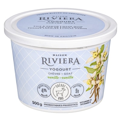 Riviera Yogourt au lait de chèvre, vanille, 4,9 % 500 g, 1,50 $/100ml