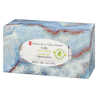 Facial Tissue With Lotion, 3 Ply, 120 sheets