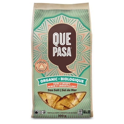 Que Pasa Croustilles de maïs minces et croustillantes biologiques Sel de mer 300 g, 1,33 $/100g