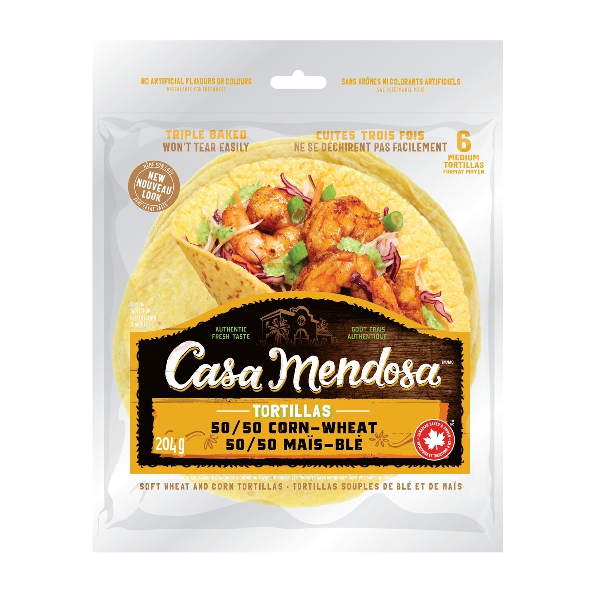 Casa Mendosa 50/50  Corn-Wheat Medium Tortillas 204 g, $2.45/100g